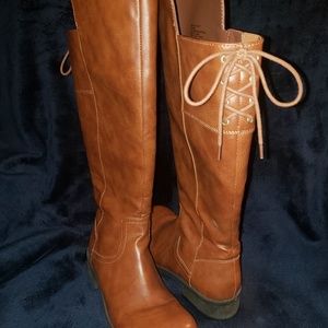 Womens wide calf boot cognac 8